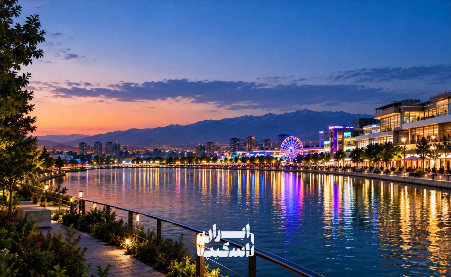 دریاچه چیتگر و بام&zwnj;لند در شب
